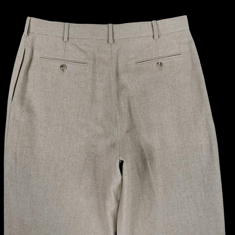 Perry Ellis Pants Men 36x32 (ACTUAL 35x31.5) Beige Linen Cuffed Pleated VTG NEW